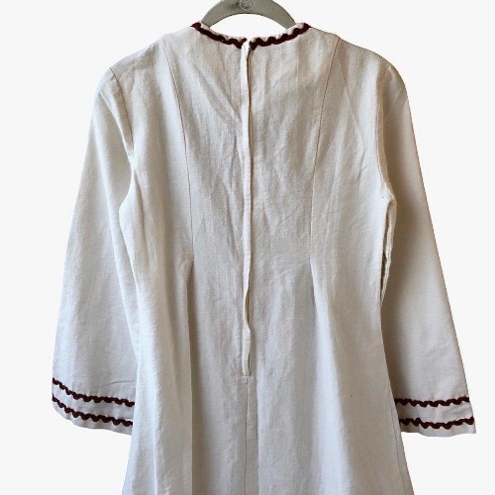 Vintage 70s Joseph Magnin Kaftan Dress Embroidered Ric Rac Cream Maxi Boho XS - Picture 12 of 15